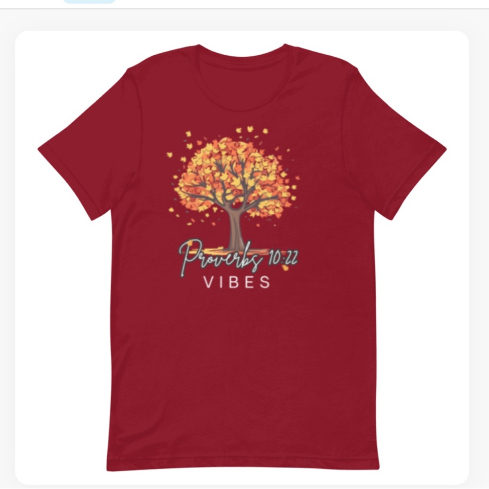 Red Short Sleeve Tee with Fall Graphic